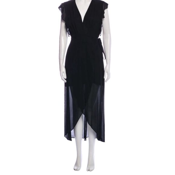 Reformation Charlene Wrap Midi Ruffle Dress Black - Picture 2 of 11